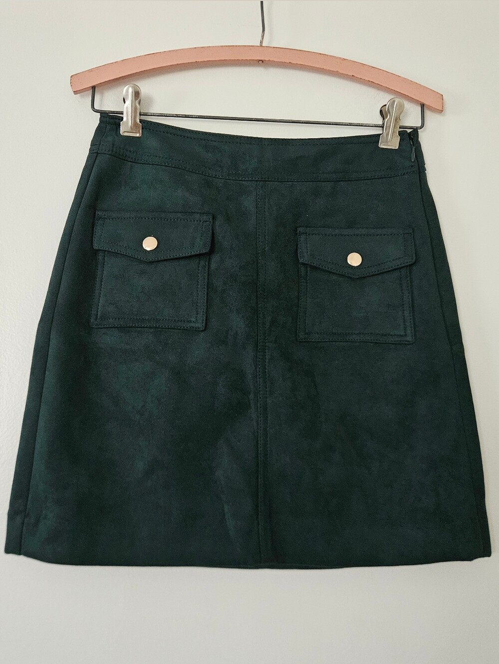 LOFT Petite Womens Skirt 0P Faux Suede Mini Pocket Front Forest Green Boho 70s